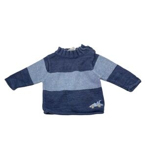 *Lullaby Club Blue 3 Month Sweater Striped Embroidered Car Long Sleeve